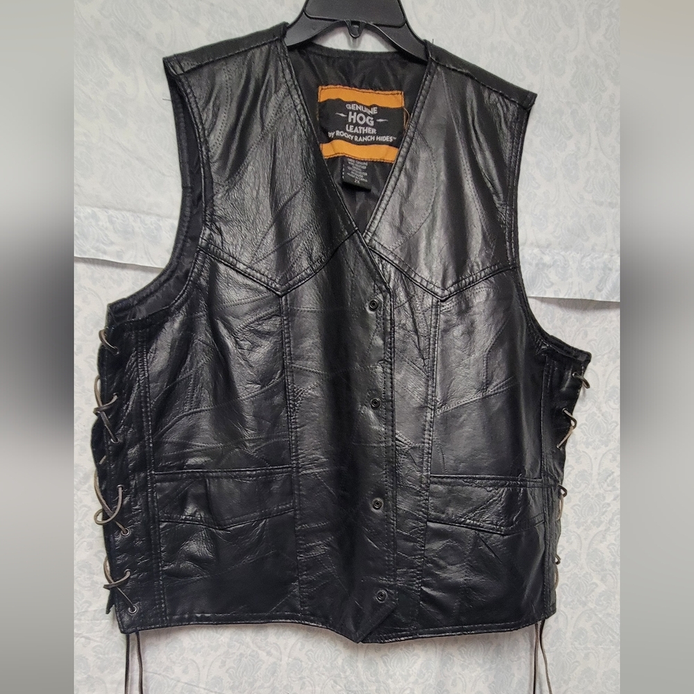 Men's Black Leather Vest